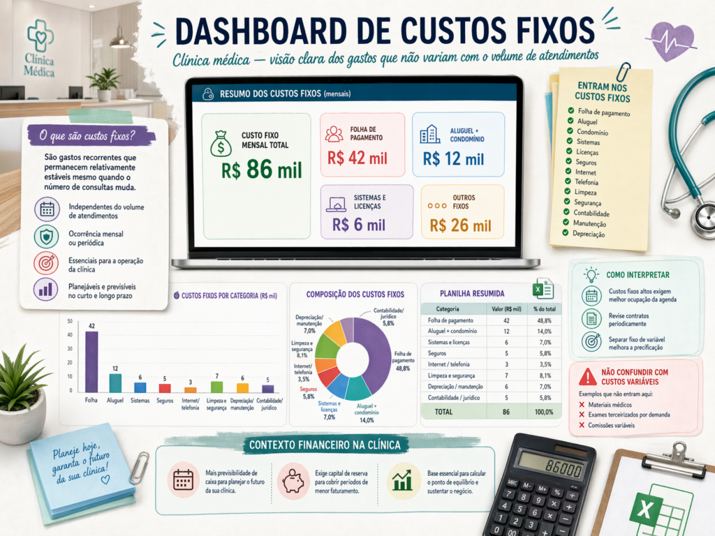 Tabela de custos fixos de clínica médica com faturamento de R$80 mil